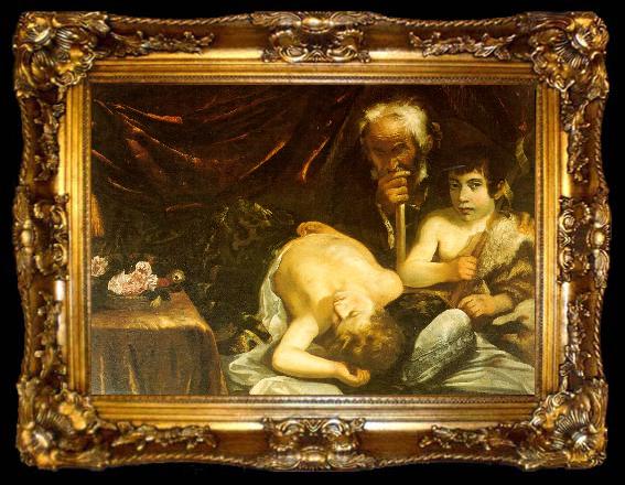 framed  CAGNACCI, Guido Sleeping Christ with Zacharias John the Baptist, ta009-2
